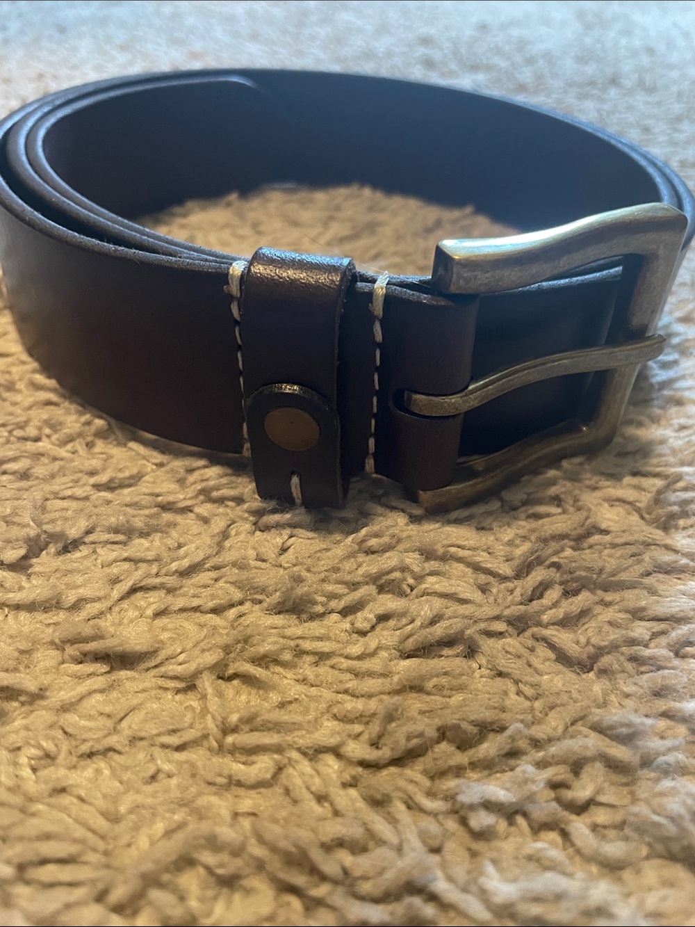 Men's Brown Leather Casual Belt with Antiqued Metal Buckle